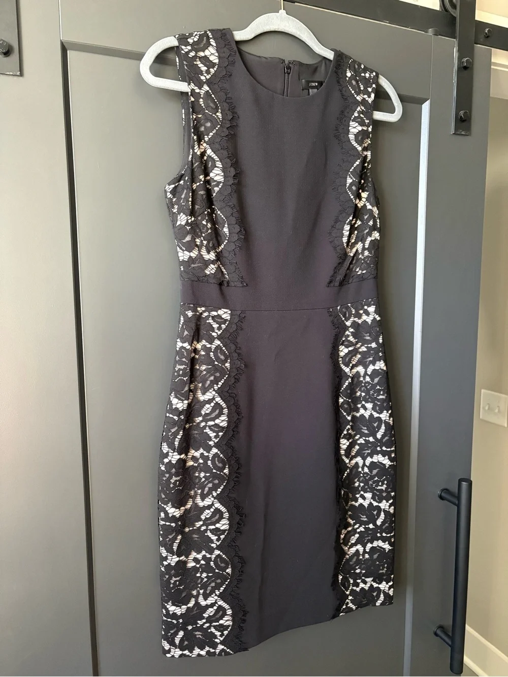 J. Crew Black Sleeveless Lace-Panel Midi Dress